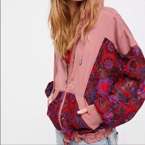 Free People Magpie Oversized Lacey Jacket Boho Crochet Bomber size M Medium